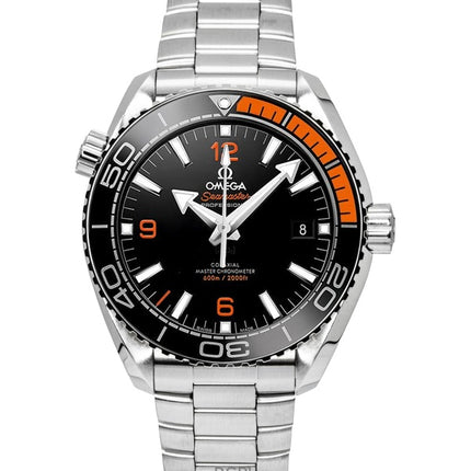 Omega Seamaster Planet Ocean ruostumattomasta teräksestä valmistettu musta kellotaulu automaattinen sukeltajan 215.30.44.21.01.002 600M miesten kello