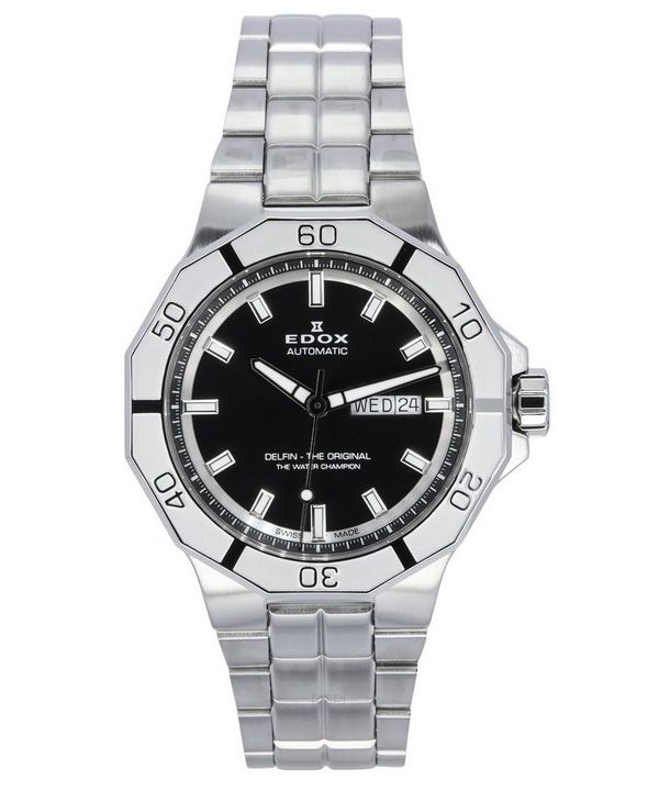 Edox Delfin Alkuperäinen päiväpäivä musta kellotaulu automaattinen sukeltaja 88008 3M NIN 200M miesten kello