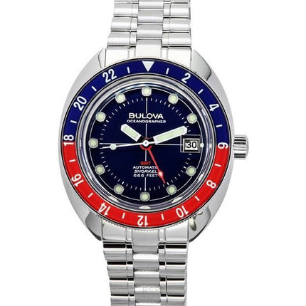 Bulova Oceanographer GMT ruostumattomasta teräksestä valmistettu sininen kellotaulu automaattinen sukeltaja 96B405 200M miesten