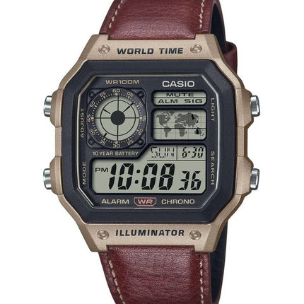 Casio Standard Digital World Time -nahkahihna kvartsi AE-1200WHL-5AV 100M miesten kello