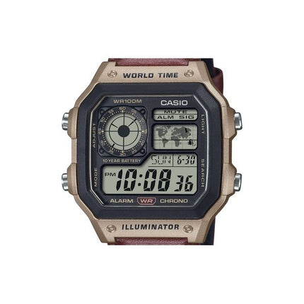 Casio Standard Digital World Time -nahkahihna kvartsi AE-1200WHL-5AV 100M miesten kello