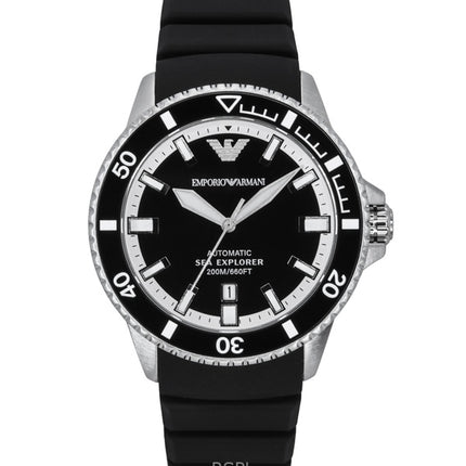 Emporio Armani Sea Explorer silikoniranneke mustalla kellotaululla automaattinen sukeltajan AR60078 200M miesten kello
