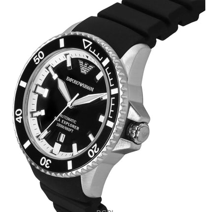 Emporio Armani Sea Explorer silikoniranneke mustalla kellotaululla automaattinen sukeltajan AR60078 200M miesten kello