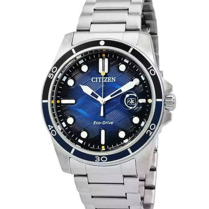 Citizen Marine ruostumattomasta teräksestä valmistettu sininen kellotaulu Eco-Drive AW1810-85L 100M miesten kello