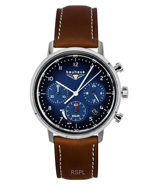 Bauhaus Chronograph -nahkaranneke, sininen kellotaulu, aurinkokennon 20863 naisten kello