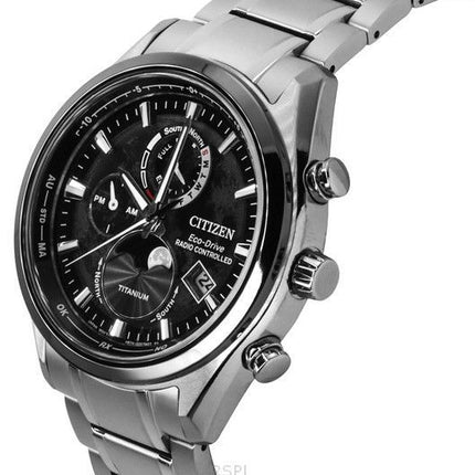Citizen Tsuki-Yomi Radio-ohjattu kuun vaiheen Super Titanium Black Dial Eco-Drive BY1018-80E 100M miesten kello