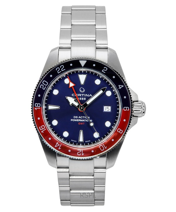 Certina DS Action GMT ruostumattomasta teräksestä valmistettu sininen kellotaulu automaattinen sukeltajan rannekello C032.929.11.041.00 200M miesten kello