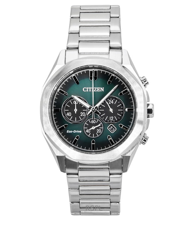 Citizen Eco-Drive Chronograph ruostumattomasta teräksestä valmistettu vihreä kellotaulu CA4590-81X 100M miesten kello