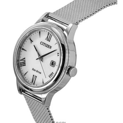 Citizen Elegance ruostumattomasta teräksestä valmistettu valkoinen kellotaulu Eco-Drive EW2621-75A 100M naisten kello