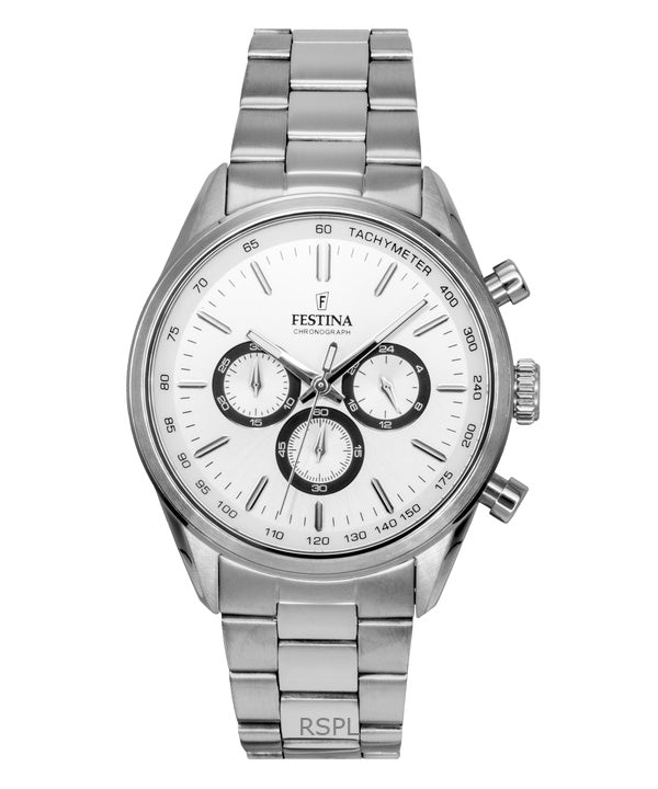 Festina Timeless Chronograph ruostumattomasta teräksestä valmistettu valkoinen kellotaulu kvartsi F16820-Q miesten kello
