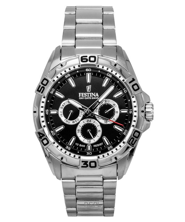 Festina ruostumattomasta teräksestä valmistettu monitoiminen musta kellotaulu kvartsi F20623-4 100M miesten kello