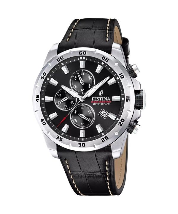Festina Timeless Chronograph nahkaranneke musta kellotaulu kvartsi F20692-4 100M miesten kello