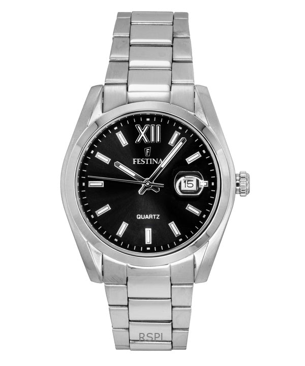 Festina Classic ruostumattomasta teräksestä valmistettu musta kellotaulu kvartsi F20707-6 miesten kello