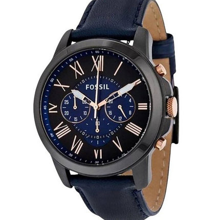 Fossil Grant Chronograph musta ja sininen kellotaulu sininen nahka FS5061 miesten kello