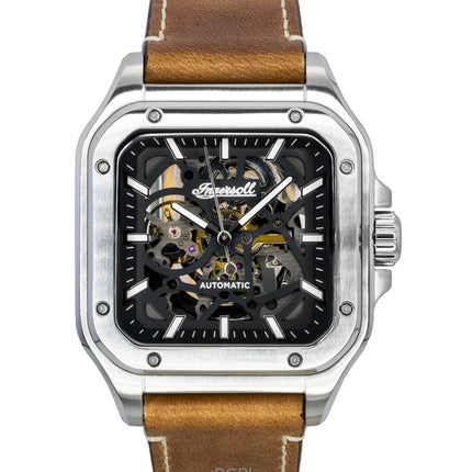 Ingersoll Ollie -nahkahihnalla, mustalla luurankokellotaululla, automaattinen I14503 miesten kello