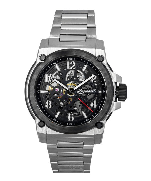 Ingersoll The Anvil ruostumattomasta teräksestä valmistettu musta luurankokellotaulu, automaattinen I16601 miesten kello