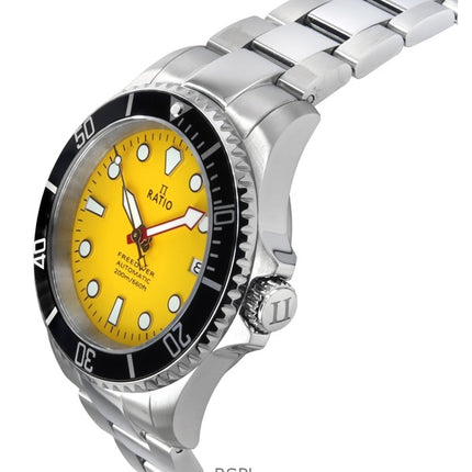 Ratio FreeDiver Sapphire ruostumattomasta teräksestä keltainen kellotaulu automaattinen RTF044 200M miesten kello