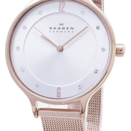 Skagen Anita hopeinen Kelloaulu Crystal Rose kulta-Tone Mesh rannekoru SKW2151 naisten kello