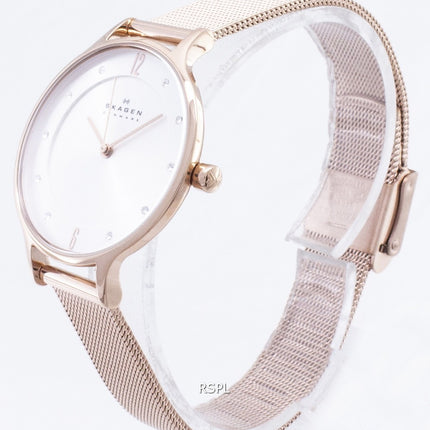 Skagen Anita hopeinen Kelloaulu Crystal Rose kulta-Tone Mesh rannekoru SKW2151 naisten kello