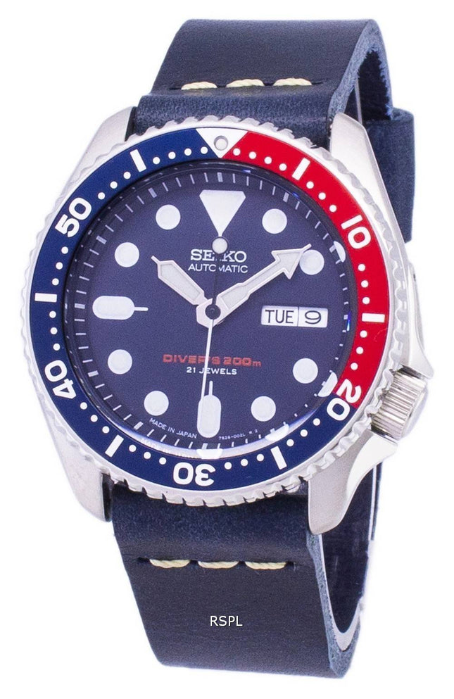 Seiko automaattinen SKX009J1 LS15 Diver 200M tummansininen nahka hihna Miesten Kello