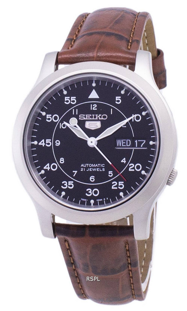 Seiko 5 sotilaallisen SNK809K2 SS2 automaattinen ruskea nahka hihna Miesten kello