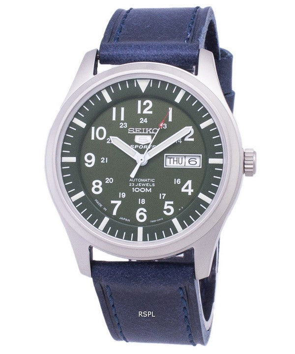 Seiko 5 urheilu SNZJ09J1 LS13 Japanissa tehdään tummansininen nahka hihna Miesten Kello