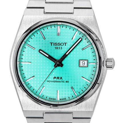 Tissot PRX Powermatic 80 ruostumaton teräs vaaleanvihreä kellotaulu, automaattinen T137.407.11.091.01 100M miesten kello