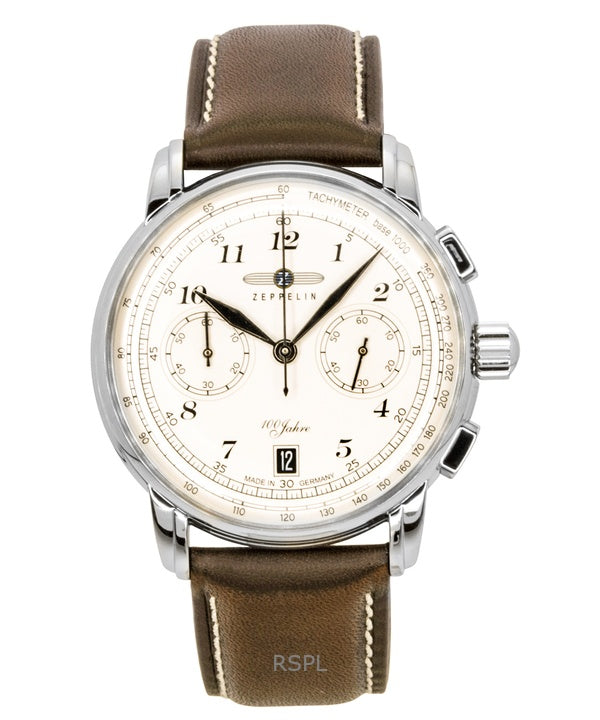 Zeppelin 100 Jahre Chronograph nahkaranneke beige kellotaulu Quartz 76746 miesten kello