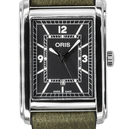 Oris suorakaiteen muotoinen nahkahihna vihreä kellotaulu 01-561-7783-4063-07-5-19-16 miesten kello