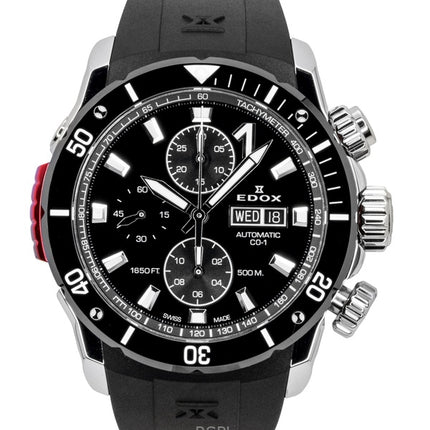 Edox CO-1 Chronograph -kumisella hihnalla, mustalla kellotaululla, automaattinen sukeltajan 01128-3NRCA-NN 500M miesten kello