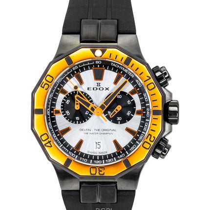 Edox Delfin The Original Chronograph -kumisella hihnalla ja hopeanvärisellä taululla varustettu kvartsikello Diver's 10112-37GNOCA-ANO 200M miesten kello