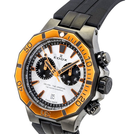 Edox Delfin The Original Chronograph -kumisella hihnalla ja hopeanvärisellä taululla varustettu kvartsikello Diver's 10112-37GNOCA-ANO 200M miesten kello