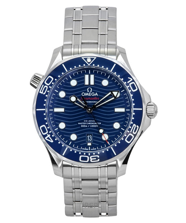 Omega Seamaster ruostumattomasta teräksestä valmistettu sininen kellotaulu, automaattinen sukeltaja 210.30.42.20.03.001 300M miesten kello