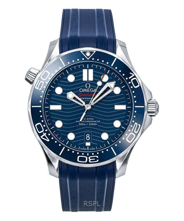Omega Seamaster Rubber Strap Blue Dial Automatic Diver&#39;s 210.32.42.20.03.001 300M miesten kello