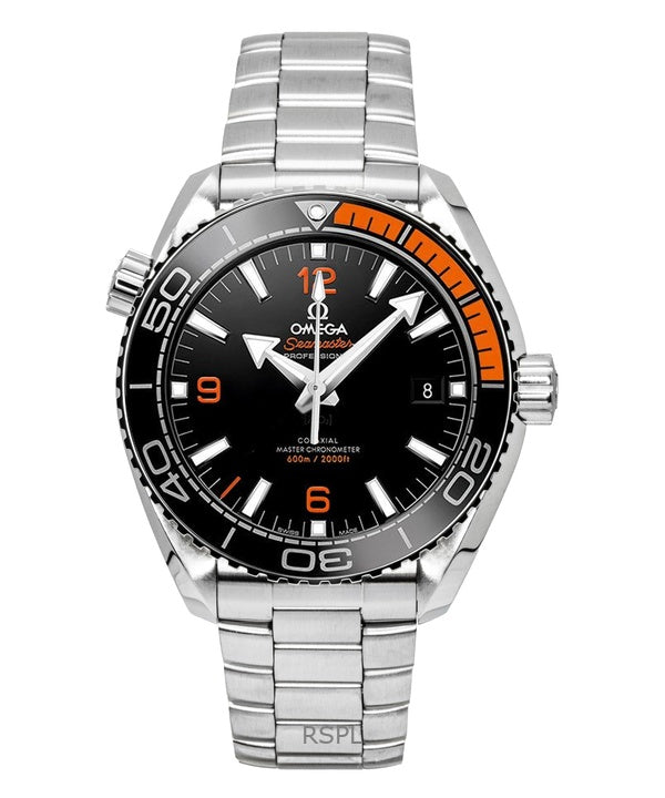 Omega Seamaster Planet Ocean ruostumattomasta teräksestä valmistettu musta kellotaulu automaattinen sukeltajan 215.30.44.21.01.002 600M miesten kello