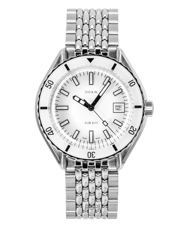 Doxa SUB 200 Whitepearl ruostumattomasta teräksestä valmistettu valkoinen kellotaulu automaattinen sukeltajan 799.10.011.10 200M miesten kello