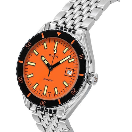 Doxa SUB 200 Professional ruostumattomasta teräksestä valmistettu oranssi kellotaulu automaattinen sukeltajan 799.10.351.10 200M miesten kello lisärannekkeella