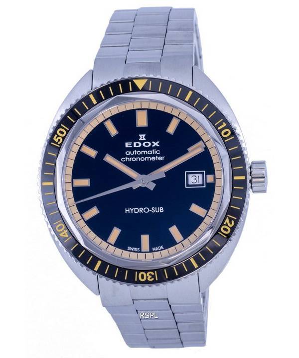 Edox Hydro-Sub Diver',s ruostumattomasta teräksestä valmistettu musta kellotaulu 801283NBMNIB 300M miesten kello
