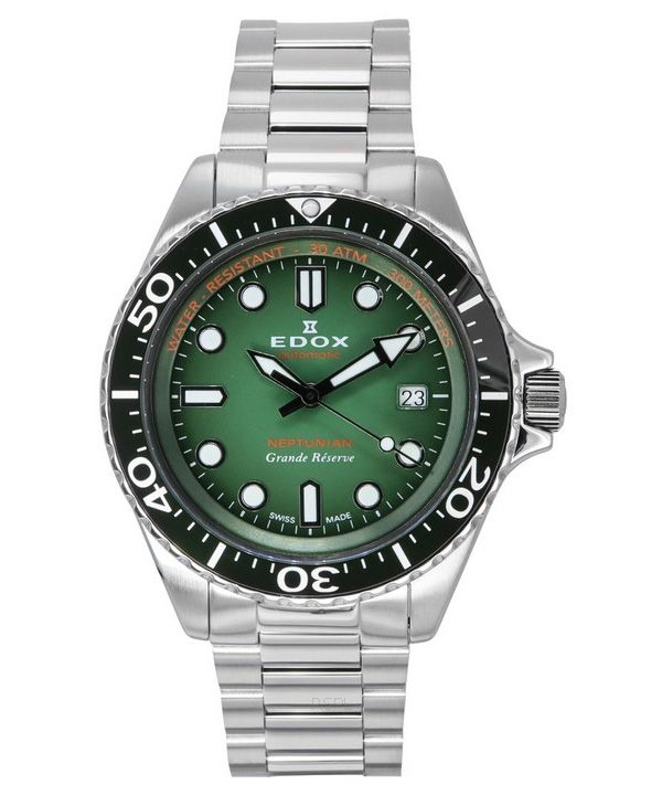 Edox Neptunian Grande Reserve Date Green Dial automaattinen sukeltaja 80801 3VM VDN 300M miesten kello