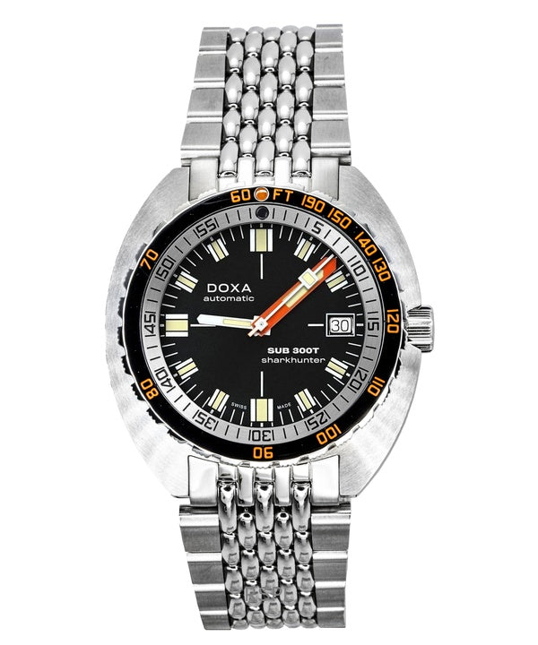 Doxa SUB 300T Sharkhunter ruostumattomasta teräksestä valmistettu musta kellotaulu automaattinen sukeltajan 840.10.101.10 1200M miesten kello lisärannekkeella