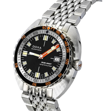 Doxa SUB 300T Sharkhunter ruostumattomasta teräksestä valmistettu musta kellotaulu automaattinen sukeltajan 840.10.101.10 1200M miesten kello lisärannekkeella