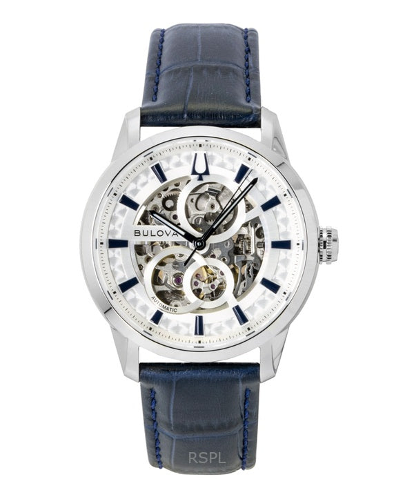 Bulova Sutton nahkaranneke hopea luuranko automaattinen 96A330 miesten kello