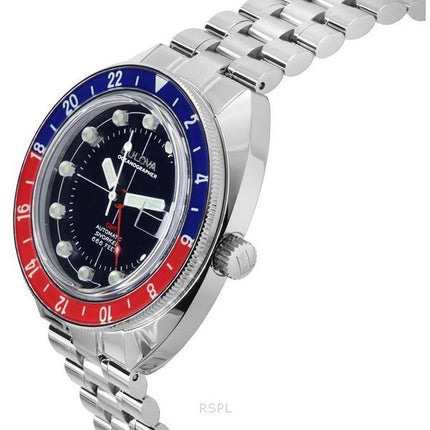 Bulova Oceanographer GMT ruostumattomasta teräksestä valmistettu sininen kellotaulu automaattinen sukeltaja 96B405 200M miesten