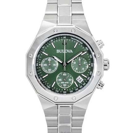 Bulova Octagon Prestige Chronograph ruostumattomasta teräksestä valmistettu vihreä soittaa kvartsi 96B409 100M miesten kello