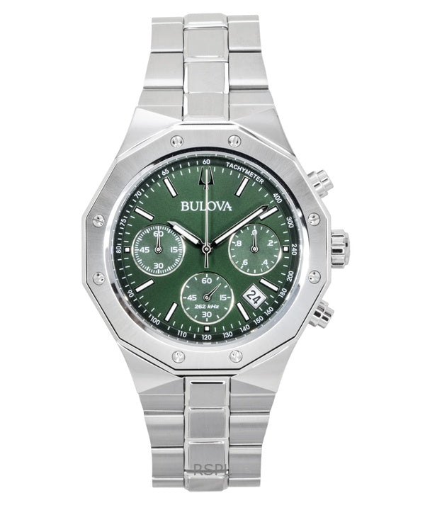 Bulova Octagon Prestige Chronograph ruostumattomasta teräksestä valmistettu vihreä soittaa kvartsi 96B409 100M miesten kello