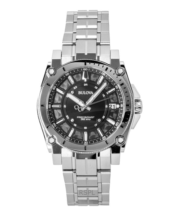 Bulova Icon Precisionist ruostumattomasta teräksestä valmistettu musta kellotaulu kvartsi 96B417 100M miesten kello