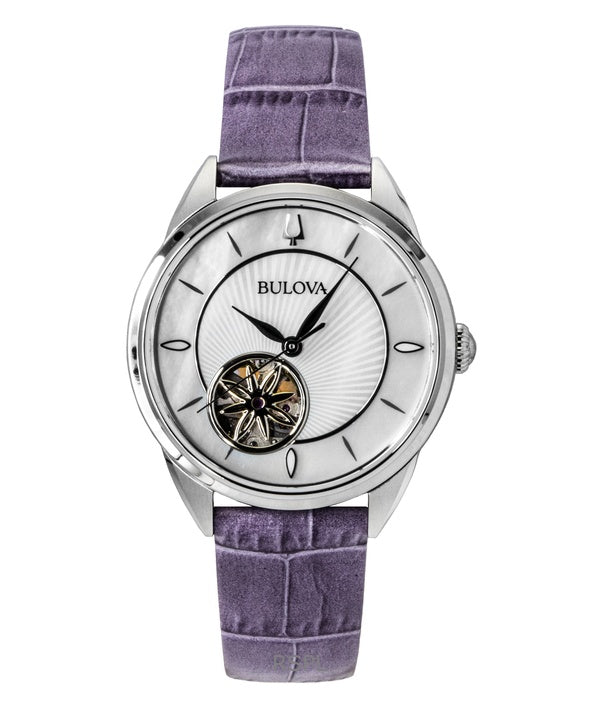 Bulova Sutton -nahkahihnalla varustettu avokeskuinen helmiäiskuvioinen automaattinen 96L339 naistenkello