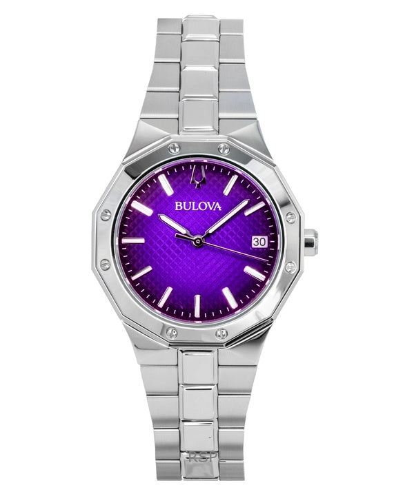 Bulova Prestige ruostumattomasta teräksestä valmistettu violetti kellotaulu kvartsi 96M168 100M naisten kello