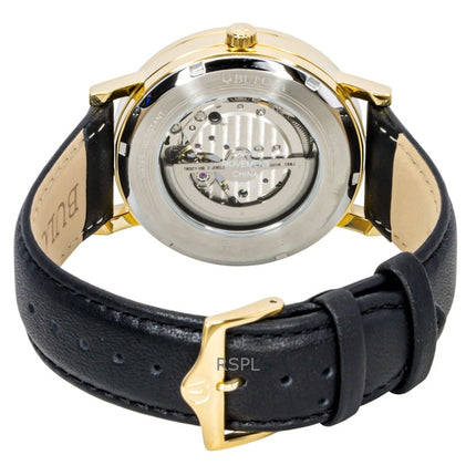 Bulova American Clipper -nahkahihnalla varustettu avosydänkuvioinen musta kellotaulu, automaattinen 97A154 miesten kello