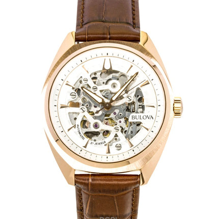 Bulova Surveyor nahkaranneke hopealla varustettu luurankokellotaulu automaattinen 97A175 miesten kello